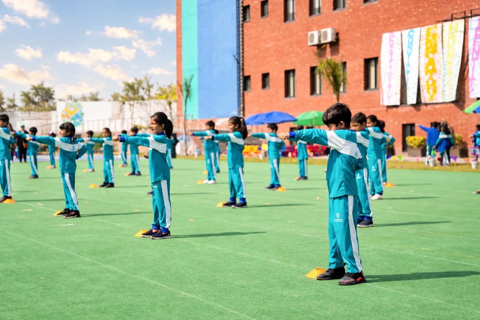 Central School International pupils taking part in an outdoor activity on campus.